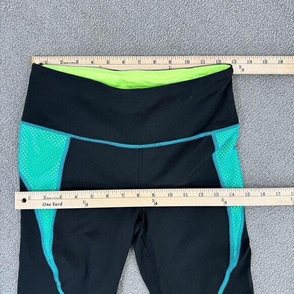 Victoria’s Secret‎ Sport Mesh Accent Ankle Leggings Black Teal Small Mid Rise - Picture 9 of 11